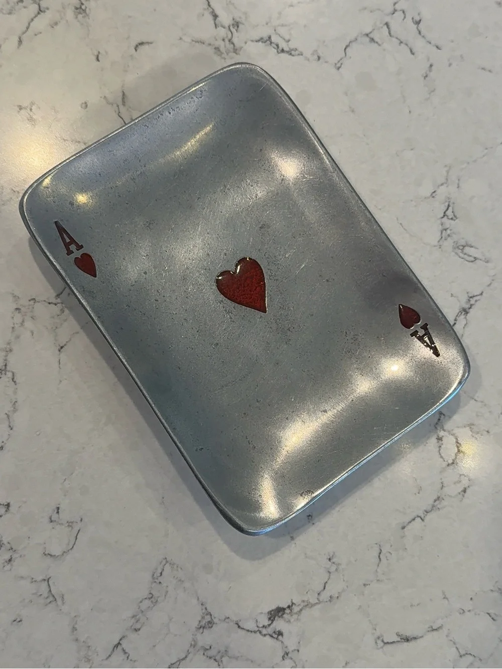 Vintage Pewter Ace of Hearts Metal Trinket Tray Dish